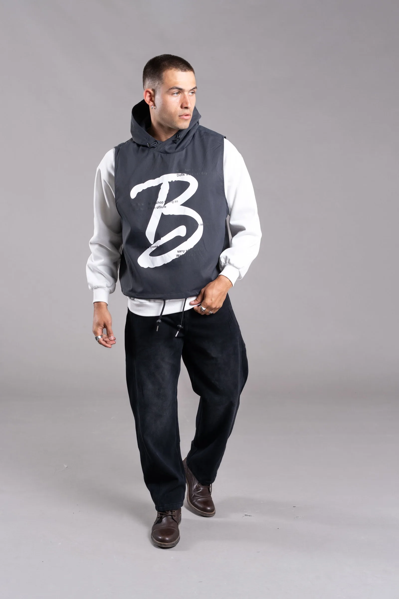 XZRN-52G LAYERED STREET HOODIE BLACK