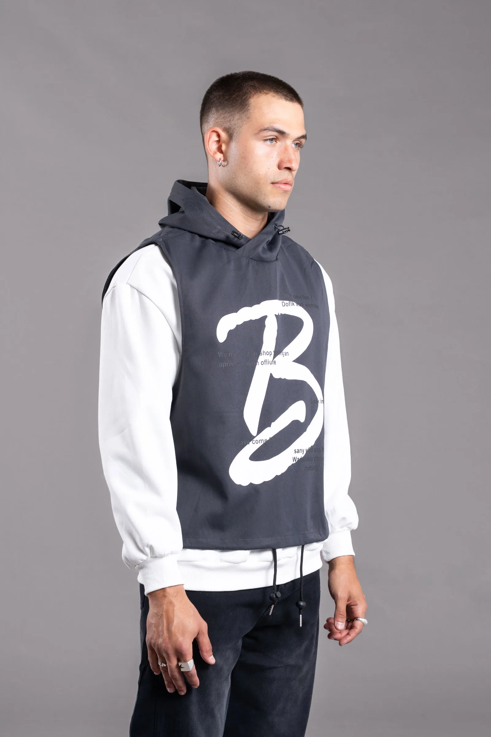 Alternative view of XZRN-52G LAYERED STREET HOODIE BLACK